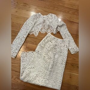 Two-Piece White Floral Crochet Lace Set